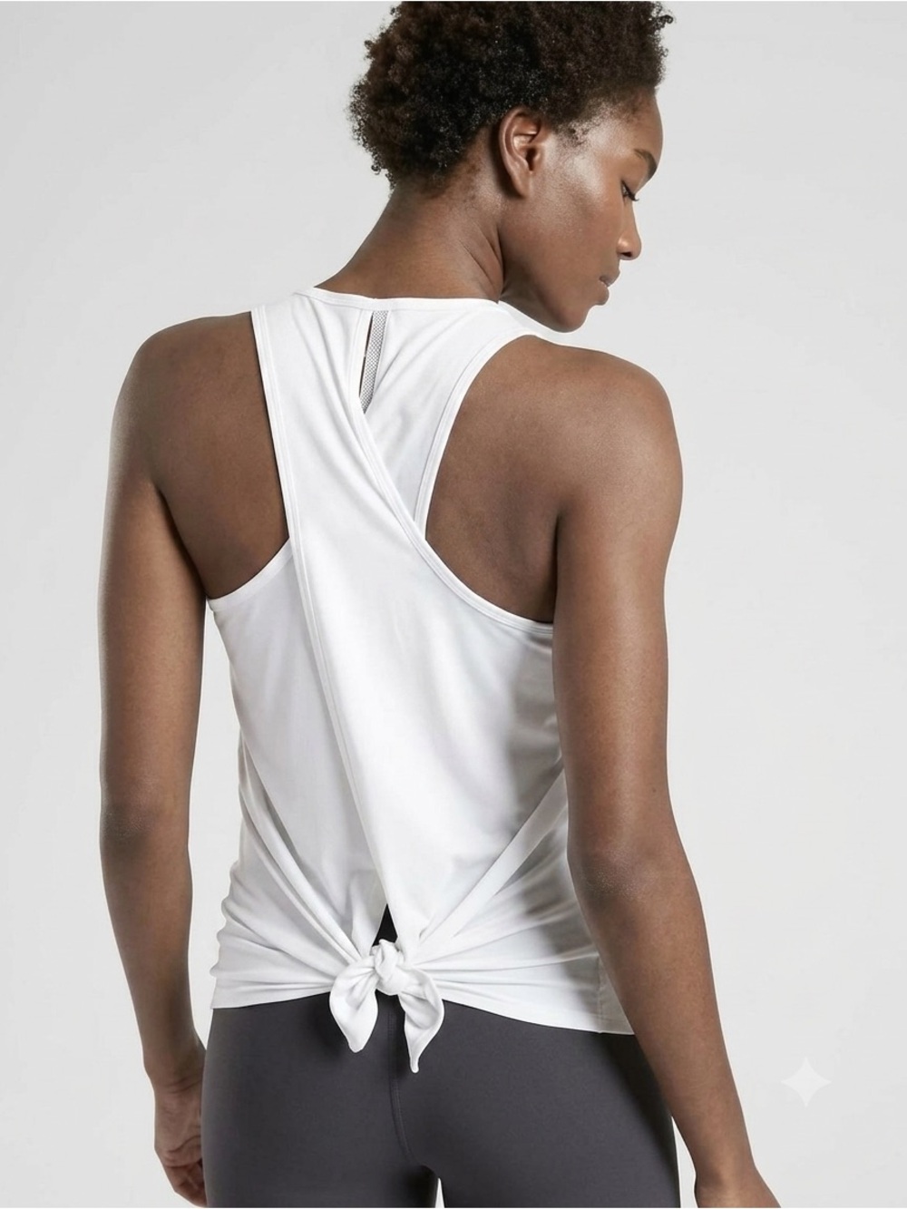 Athleta Essence Vital Tie Back Tank XS White Open Back Yoga Workout Top